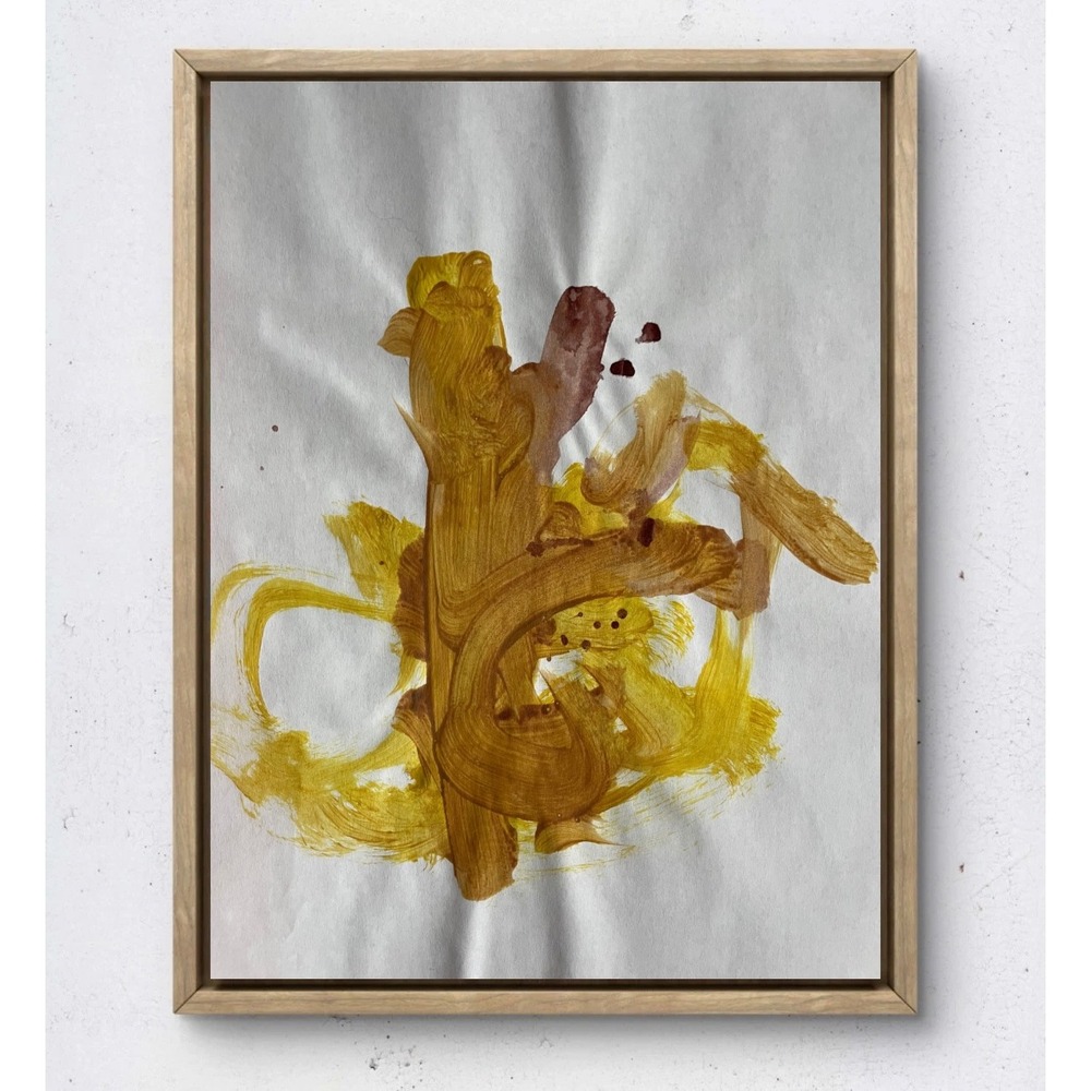 Abstract Expressionist Ochre Gold Gestural Painting on Paper 8.5x11 Contemporary